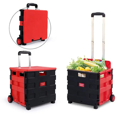 Roues en plastique du caddie 4 de petit pliage léger d'épicerie avec le panier