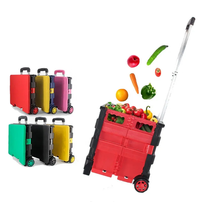 Roues en plastique du caddie 4 de petit pliage léger d'épicerie avec le panier