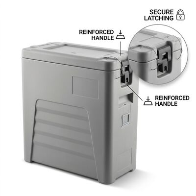 Conteneur isotherme pour le transport d'aliments de 50L à chargement frontal avec loquets en nylon, boîte de restauration roto-moulée