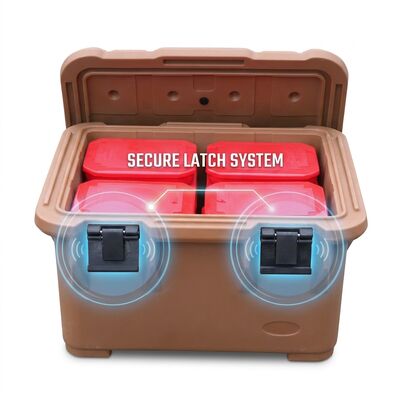 Conteneur isotherme pour le transport d'aliments de 50L à chargement frontal avec loquets en nylon, boîte de restauration roto-moulée