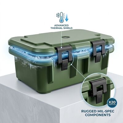 Conteneur alimentaire militaire isolé 110L, robuste, double paroi, pour plats chauds, base d'approvisionnement